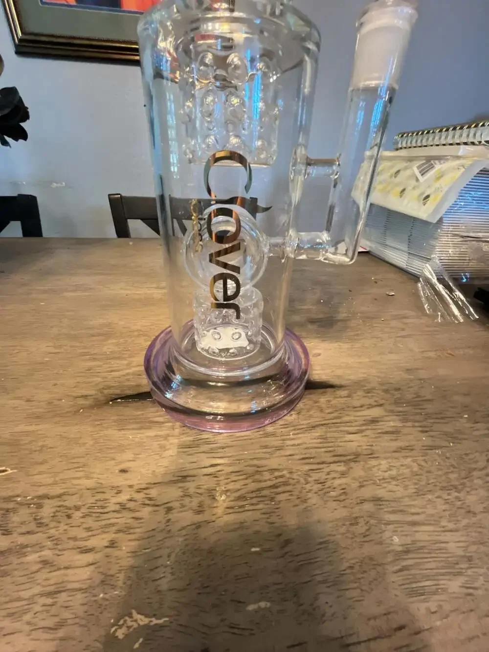 Clover Glass Double Percolator Water Piece with Purple Accent